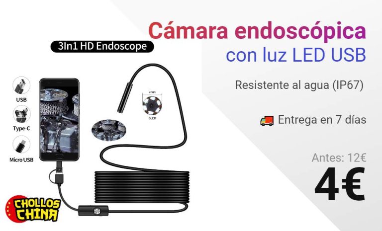 Cámara endoscópica con luz LED USB por 4 cholloschina