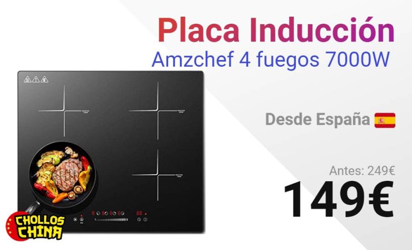 Placa Inducción Amzchef 4 fuegos 7000W por 149€ - cholloschina