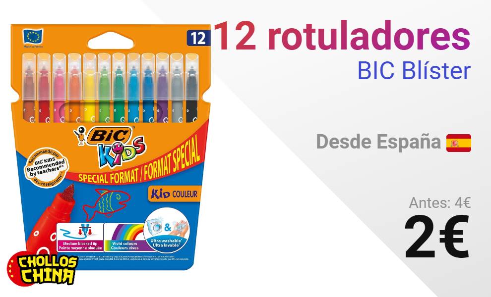 BIC® Kid Couleur Rotuladores de colores, 12 colores - Rotuladores