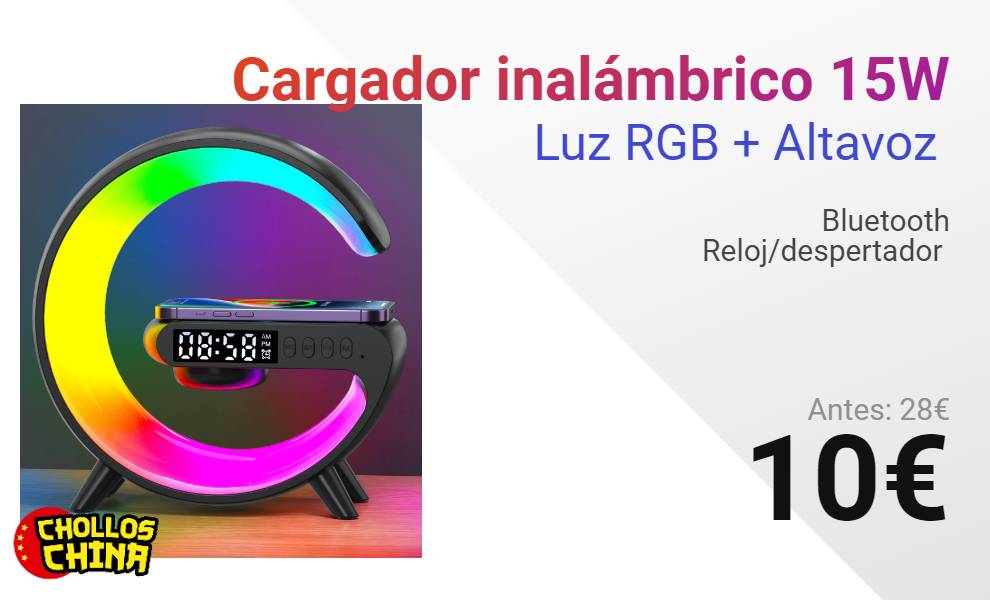 Reloj Despertador con Cargador Inalámbrico, 15W Qi Cargador