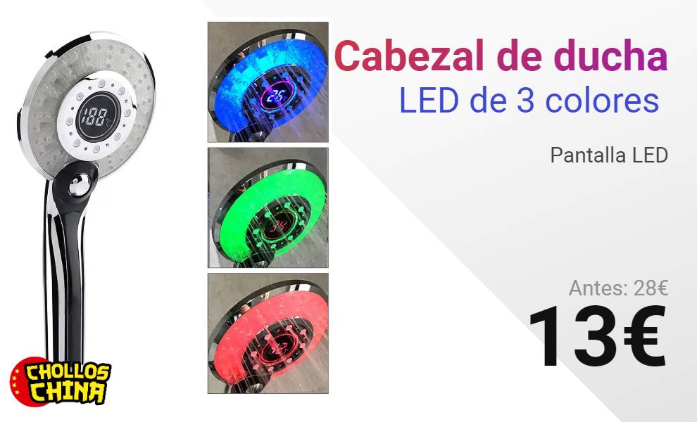 Alcachofa ducha con LED 3 colores en función de la temperatura