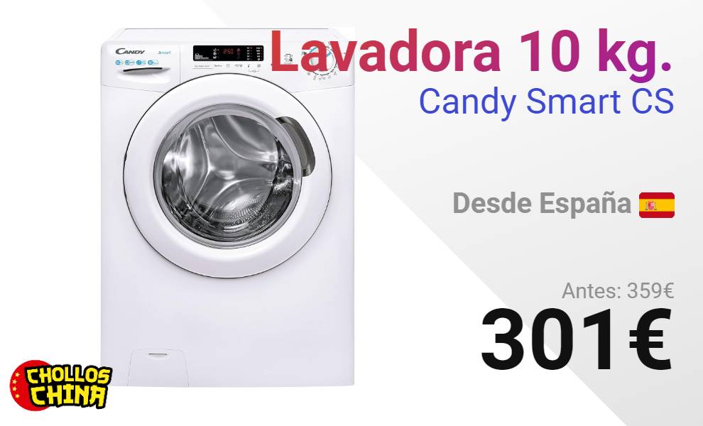 Lavadora Candy 10Kg por 279€.