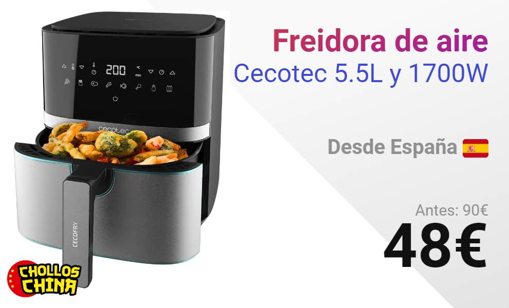 Freidora de aire Cecotec Cecofry 5500 Pro 5.5L y 1700W por 48