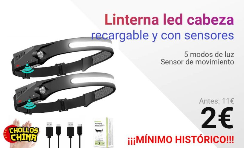 Linterna de cabeza LED recargable por USB, 3 modos, Mini portátil
